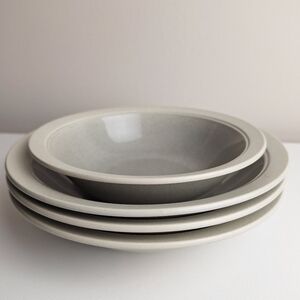 Set Of 4 Mikasa Stone Craft Newport Mist Dishes 3 Rim Soup Bowls 1 Dessert Bowl